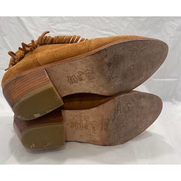 JOIE Makena Suede Fringe Ankle Boots Booties Shoe Camel Tan Sz 37.5/6 US - Picture 7 of 7
